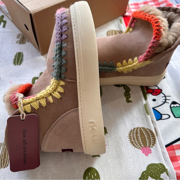 Mou Light Brown Patchwork Woven Snow Boots - Picture 2 of 7